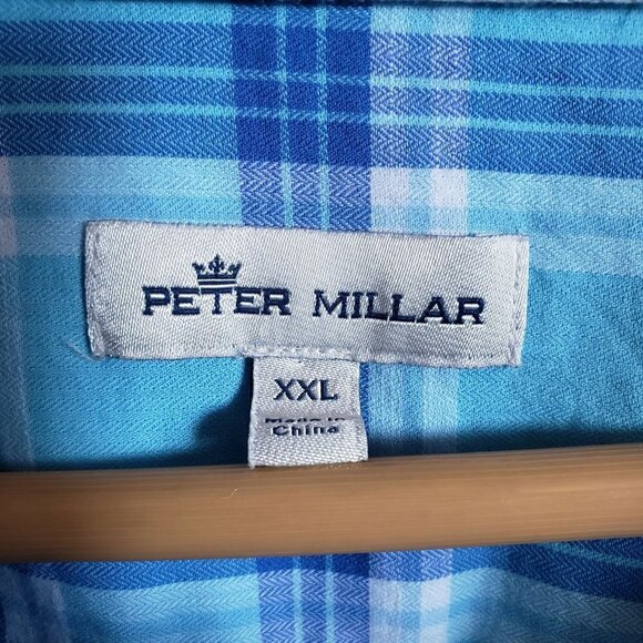 Peter Millar Seaside Plaid Long Sleeve Shirt Button Down Aqua Blue Size Mens XXL - Picture 2 of 11